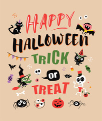  Happy halloween. Vector illustration with halloween design elements. Trick or treat.