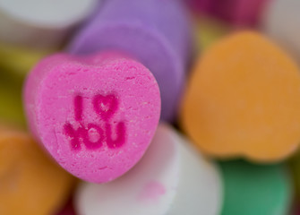 Narrow Focus of Pink I Heart You Candy Heart