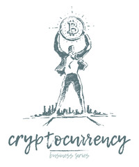 Cryptocurrency earnings a man bitcoin vector drawn