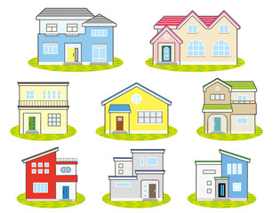 一軒家の正面図カラー地面あり(洋風とモダン）