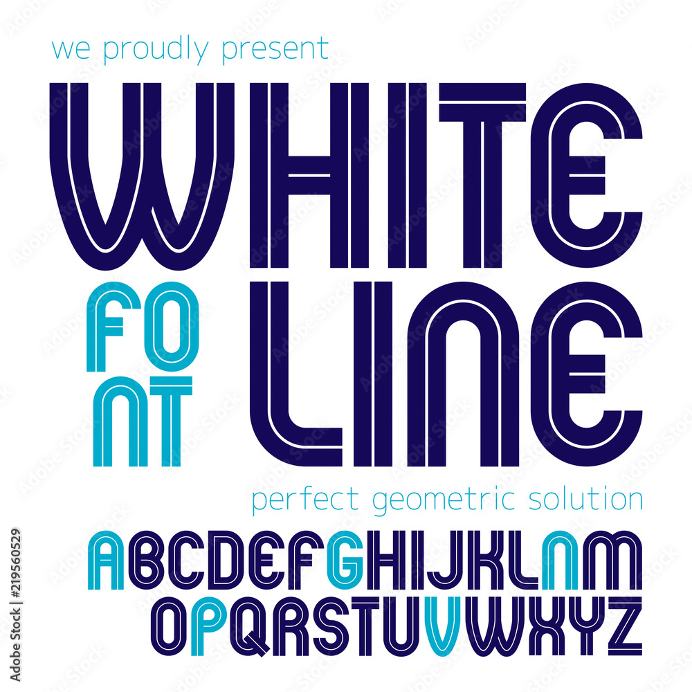 Poster vector upper case rounded alphabet letters made with white lines, best for use in logotype design in