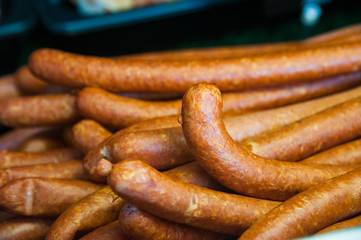 Sausages in a butcher shop window