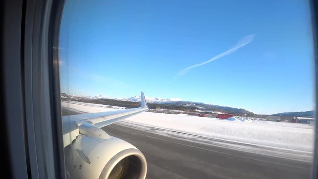 Airplane taking off from Harstad/Narvik Evenes Airport in Northern Norway