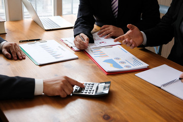 business adviser discussing with businessman & professional investor. internal auditor audit...