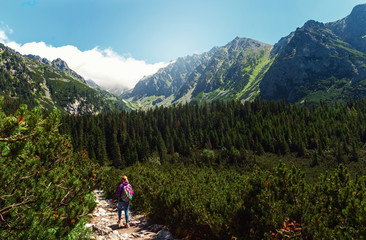 Fototapeta na wymiar Mountain landscape traveler High tatras mountains Slovakia