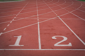 Fototapeta premium lane number & running racetrack, backstretch in outdoor sports stadium arena