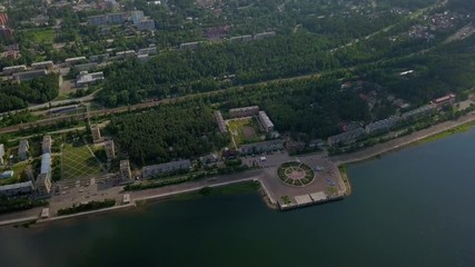 Beautiful drone footage of the Divnogorsk city near the Yenisei river