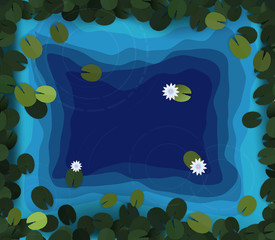 Naklejka na ściany i meble clean transparent garden pond concept, deep pond with lilies