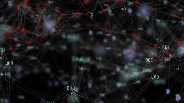 The collapse of the stock market.Beautiful 3d animation of the Global Digital Network Growing with Numbers Flying. Business Concept. Looped. 4k