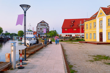 Fototapeta na wymiar Embankment of Dane River in Old city Klaipeda