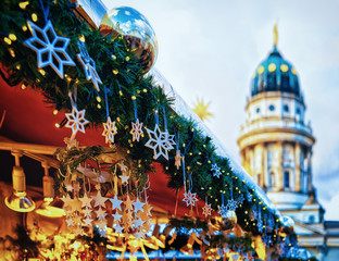 Night Christmas Market in Gendarmenmarkt at Winter Berlin Germany