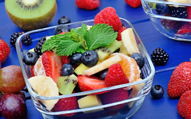 Colorful fresh fruit salad in a bowls