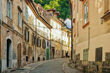 Ancient street in historical center of Ljubljana Slovenia