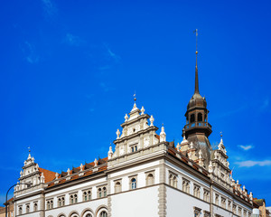 Naklejka premium Decorated building with tower on Rotovz Town Hall Square Maribor