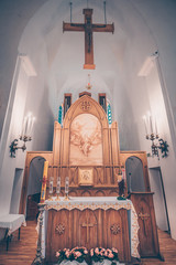 Minsk, Belarus, April 15, 2018: Church of Holy Trinity also known as St. Roch on the Golden Hill is...
