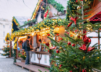 Christmas Market at Opernpalais at Mitte in Winter Berlin - obrazy, fototapety, plakaty