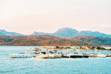 Fototapeta premium Yachts on Mediterranean Sea on in Sardinia Italy