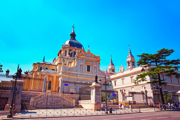 People at Almudena Cathedral in Madrid Spain