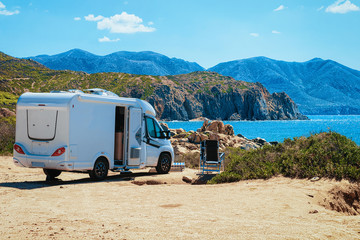 Trailer in Capo Pecora resort at Mediterranean sea Sardinia