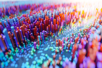 Obraz premium Abstract colourful voxel background,cyberspace game city. Internet of Things. Futuristic technology background ,3D illustration.