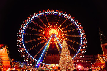 Ferris Wheel Christmas Tree Night Christmas Market Town Hall Berlin