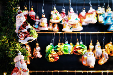 Glass Christmas Tree Decorations at Night Market in Gendarmenmarkt Berlin