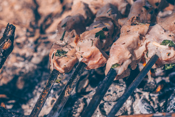 Meat on skewers roasted at the stake