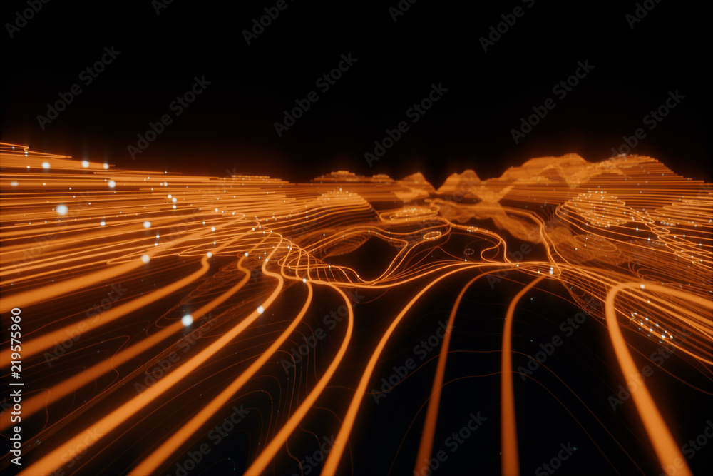 Wall mural 3d topographic map background concept. topo contour map. 3d rendering abstract illustration. valleys