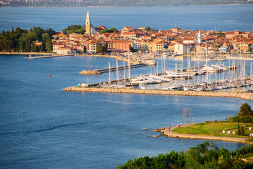 Panoramic view of Izola in Adriatic Sea in Slovenia - obrazy, fototapety, plakaty