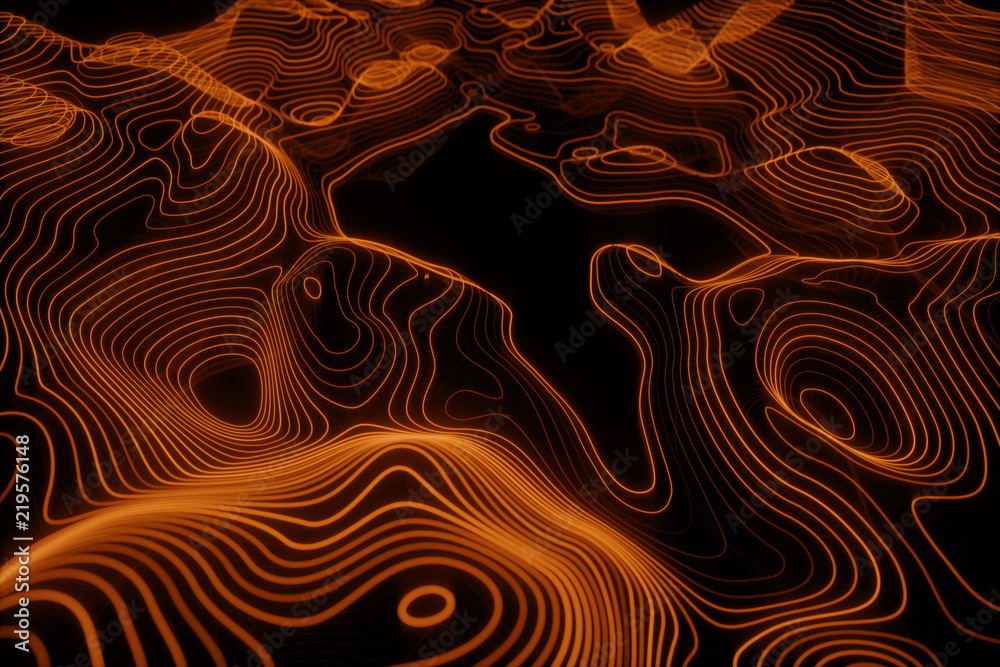 Wall mural 3d topographic map background concept. topo contour map. 3d rendering abstract illustration. valleys