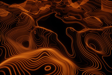 3D Topographic map background concept. Topo contour map. 3d rendering abstract illustration. Valleys and mountains. Geography concept. Wavy backdrop. Space surface.
