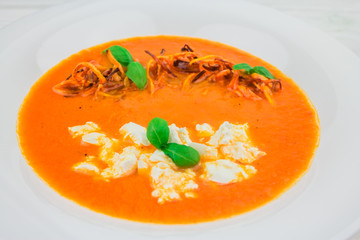 pumpkin cream soup, close-up