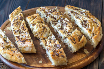 Spiral phyllo pie with veal filling