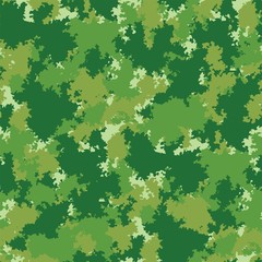 Green forest seamless pattern. Vector seamless pattern camouflage design. Classic woodland seamless vector camo. Camouflage fabric pattern.