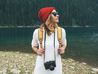 Portrait of travel girl with camera