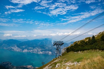 Cable car on the top of Monte Baldo mountain in Malcesine.