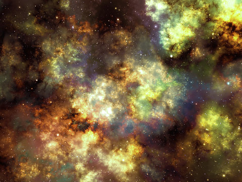 Glowing nebula gaz clouds and stars, illustration of outer space