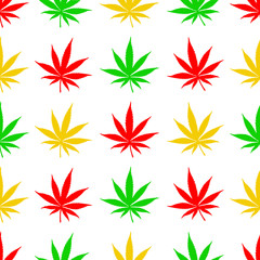 Seamless patterns with cannabis leaves. 