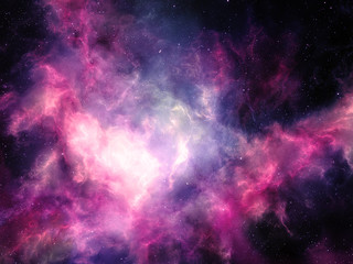 Pink nebula clouds with stars, deep space illustration