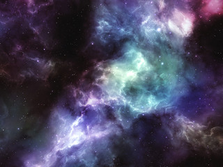 Fototapeta na wymiar Colorful nebula clouds with glowing stars in deep space