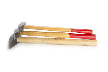 Hardware tools set of three hammers on a white background