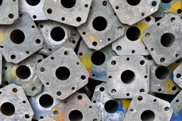 A heap of colorful steel pillars on a construction site in Berlin Germany.