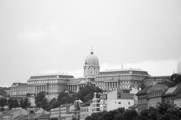Fototapeta na wymiar Buda Castle and Royal Palace, Budapest in monochrome