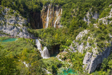 Beautiful waterfall in Plitvice Lakes National Park. Croatia