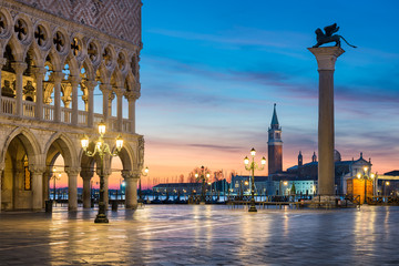 Famous San Marco square at night in Venice, Italy