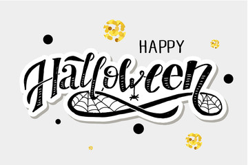 Obraz premium Happy Halloween lettering Calligraphy Brush Text Holiday Sticker Gold