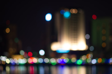 City, street, night defocused, light & blur bokeh. Colorful & dark background.