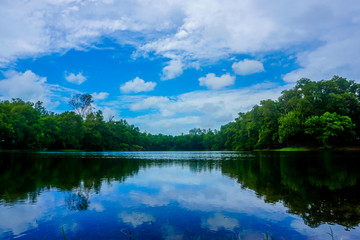 Fototapeta premium Clear Blue sky river reflection landscape