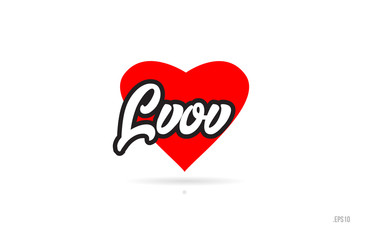 lvov city design typography with red heart icon logo