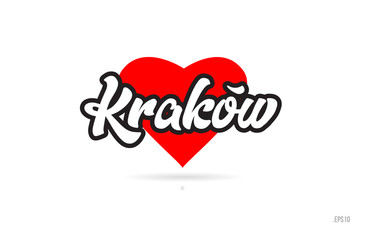 krakow city design typography with red heart icon logo